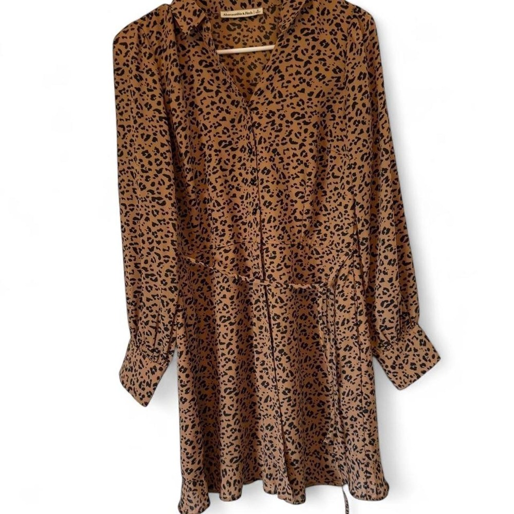 Abercrombie & Fitch Leopard Print Shirt Dress Tie Waist Mini Dress Small